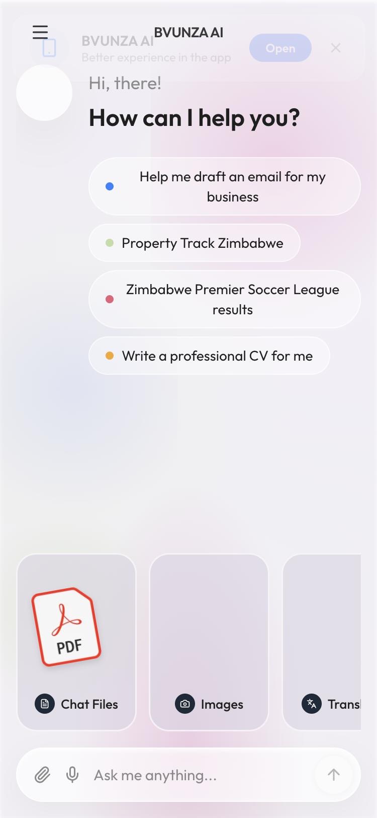 Bvunza AI app screen